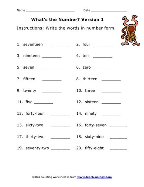 Writing Numbers In Words Worksheet