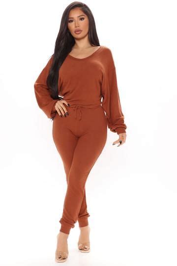 Always Up To No Good Jogger Set Cognac Fashion Fashion Nova Outfits Swimsuits For Curves