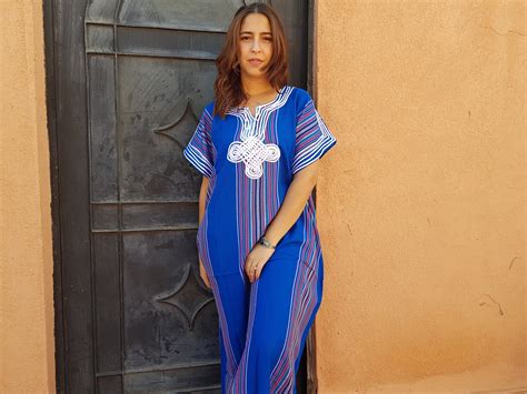 Blue Moroccan Kaftan For Women Bohemian Clothing Oriental Dress