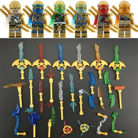 6pcs Ninjago Golden Color Nya Lloyd Jay Zane Kai Minifigures Ninja