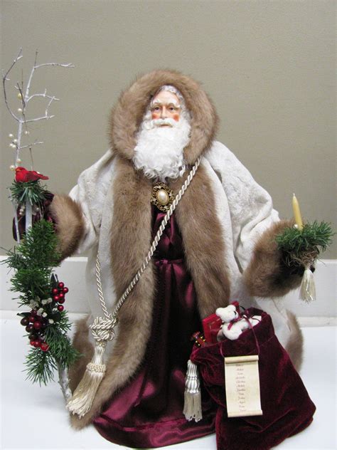 Father Christmas Santa Claus Doll Ivory And Burgundy With Etsy