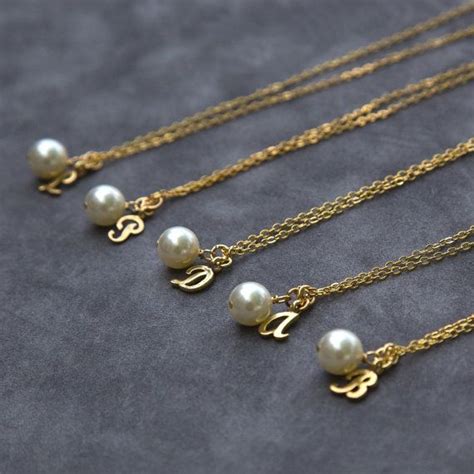 Gold Bridesmaid Jewelry Gift Set Of Initial Pearl Necklace Etsy