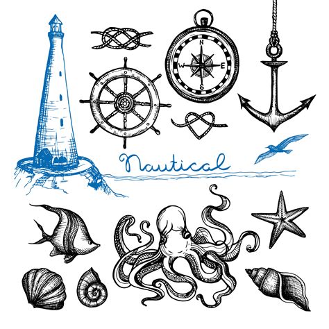 Nautical Hand Drawn Set 462066 Vector Art At Vecteezy