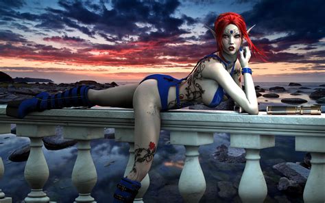 Sexy Devil Vamp Elf Blue Latex Red Hair 001 By Evinessa On Deviantart