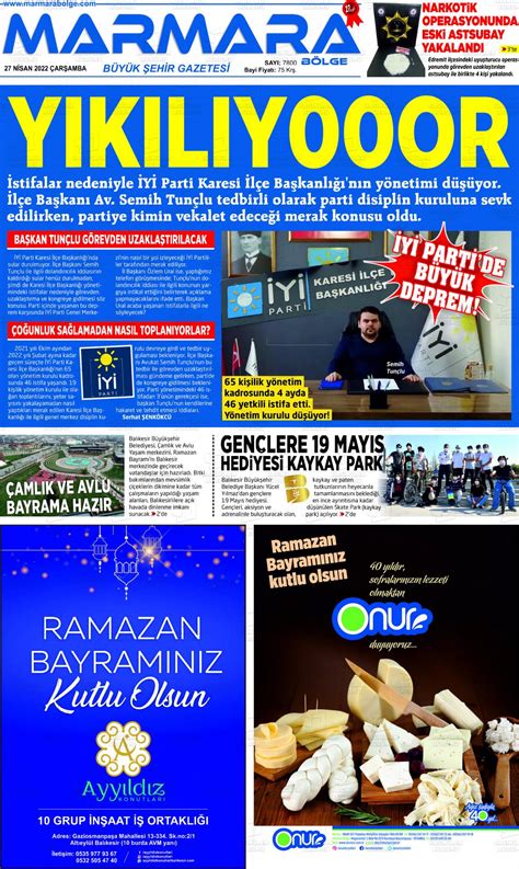 27 Nisan 2022 tarihli Marmara Bölge Gazete Manşetleri