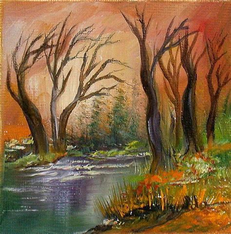 Trees By The Lake Original Scenic Mini Oil Painting Small Etsy
