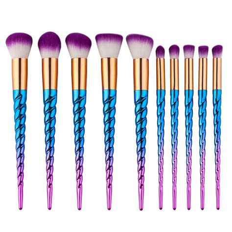 Blue And Pink Unicorn Brush Set 10pcs Makeup Brush Set Amazon Kabuki