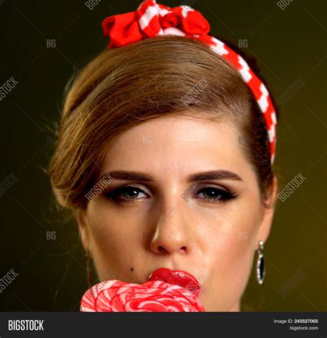 Woman Eating Lollipops Image Photo Free Trial Bigstock