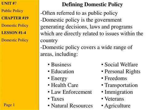 Ppt Unit 7 Public Policy Chapter 19 Domestic Policy Lesson 1 4