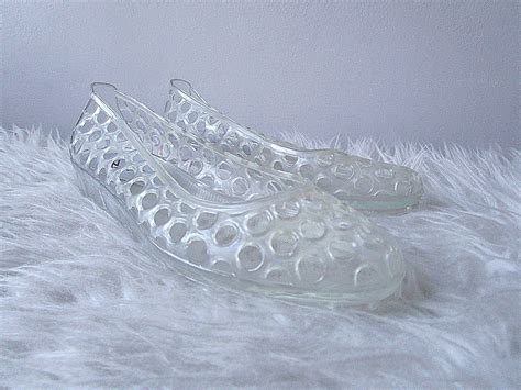Wms Vintage 80s 90s Clear Jelly Perforated Slip On Summer Flats Size