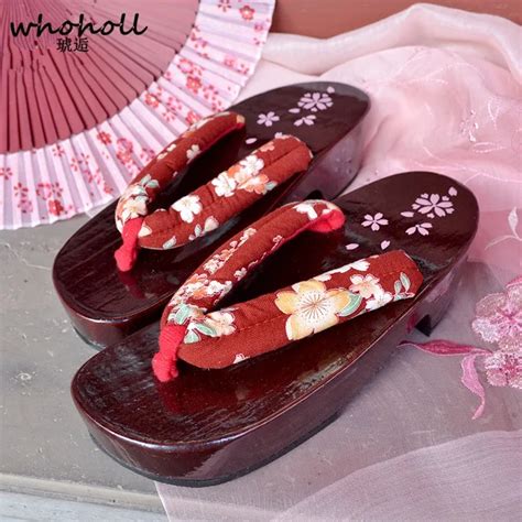 Whoholl Female Geta Japanese Clogs Wood Slippers Women Sandals Cosplay