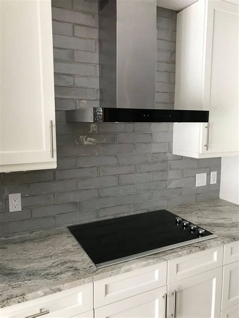 Large Grey Subway Tile With Antiqued Edges For Kitchen Backsplash