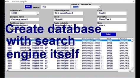 1 Excel Vba Database With Search Engine Youtube