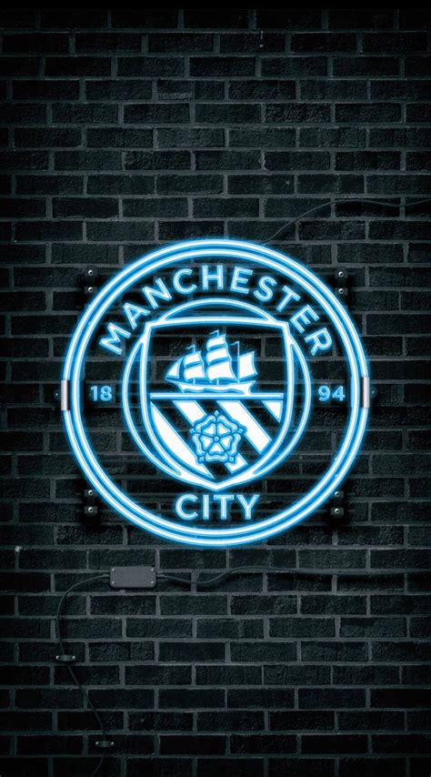 Download Manchester City 4k Neon Blue Logo Wallpaper