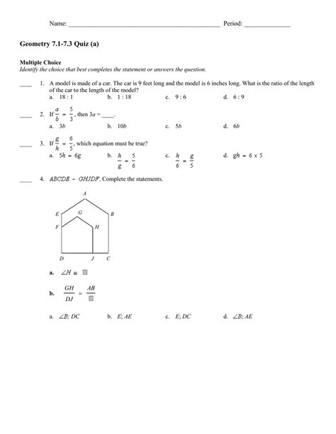 Chapter 4 geometry test review. Geometry 7.1-7.3 Quiz (a) Name: ______________________________________________ Period
