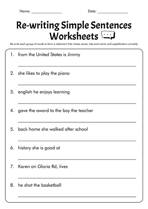 Free Printable Simple Sentences Worksheets Printable Templates