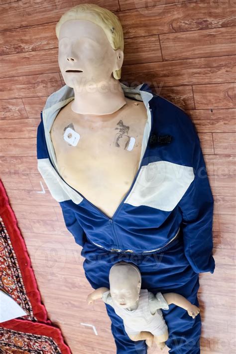 human dummy lies on the floor during first aid training cardiopulmonary resuscitation first