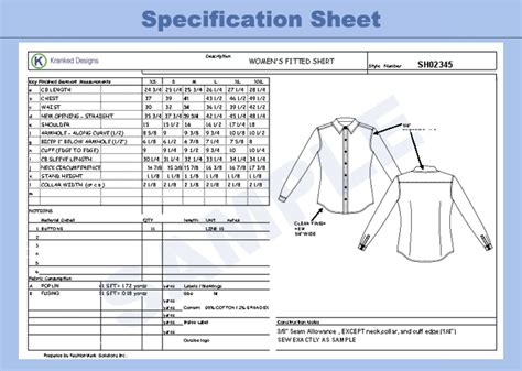 Spec Sheet Sheet Cost Sheet Tech Pack