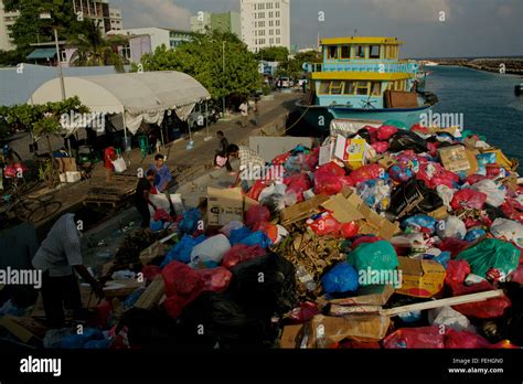 Rubbish Garbage Is Gathered On Board A Boat At Male Island Kaafu