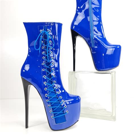 saxe blue gloss corset high heel boots tajna shoes