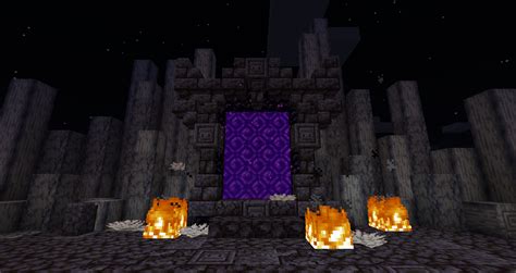 Create two rows of five blocks, in between two fields of space. Simple Nether Portal Design : Minecraft