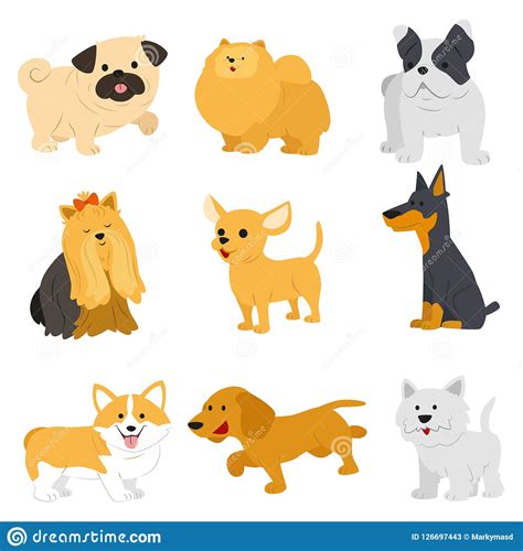 Cute Coloured Dogs Breeds Amazing Vector Dog Vector Illustration Of Funny Cartoon Different