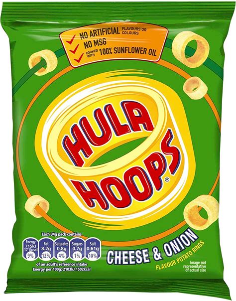 Hula Hoops Crunchy Potato Ring Crisps 34g X 32 Cheese And Onion