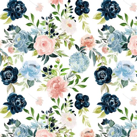 Blush Blue Navy Watercolor Floral Blush Navy Floral Chaing Etsy