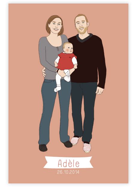 Illustration Portrait De Famille Sur Mesure Pour Faire Part