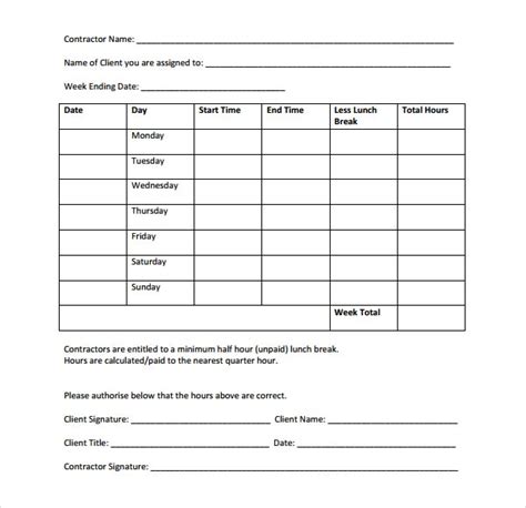 20 Contractor Timesheet Templates Docs Word Pages