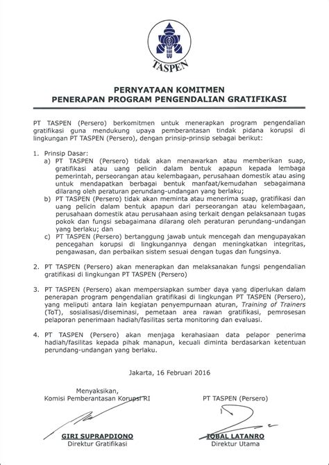 Contoh Surat Pernyataan Anti Penipuan Suap Dan Korupsi Surat Lamaran