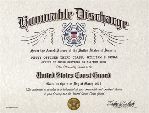 Us Coast Guard Honorable Discharge Certificate