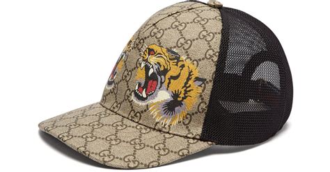 Gucci Cotton Beige Tiger Print Gg Supreme Baseball Cap In Natural For