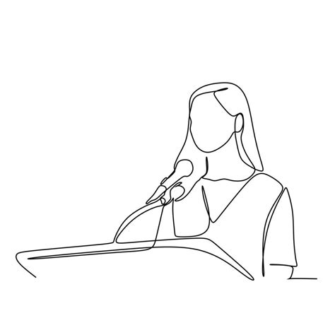 A Young Woman Giving Speech Continuous Single Line Illustration