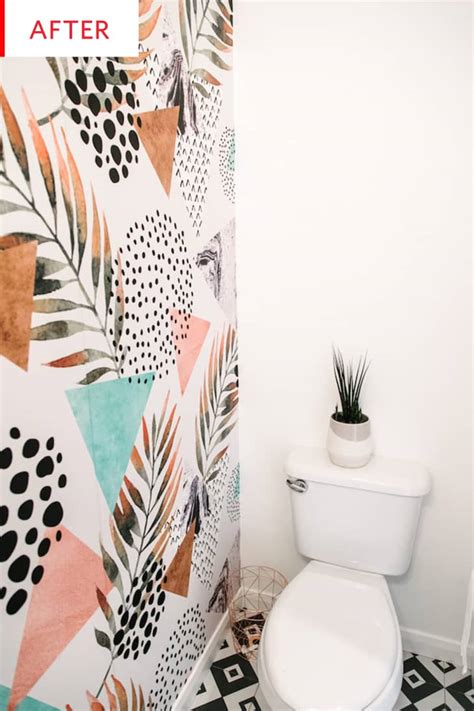 Removable Wallpaper Bathroom Wall Before After Apartment Therapy