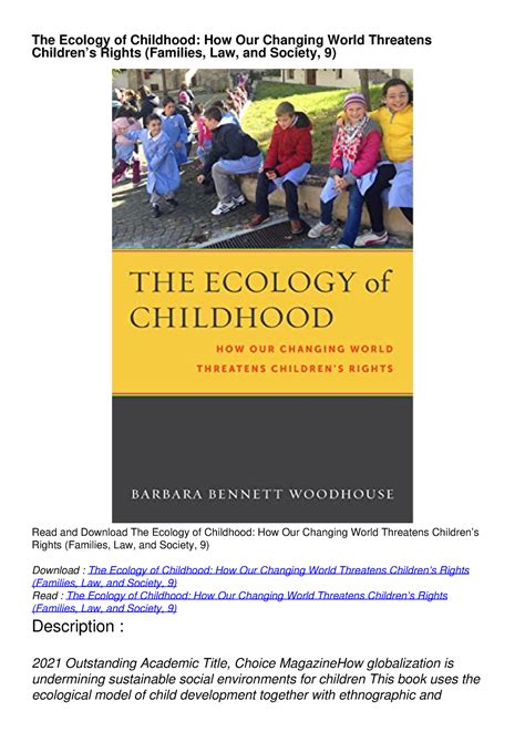 Pdf The Ecology Of Childhood How Our Changing World Threatens