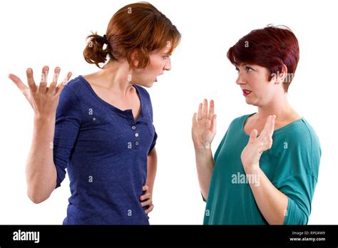 Two Caucasian Women Arguing And Distrusting Each Other Stock Photo Alamy