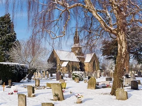 Peaceful Cemetery In Winter Snow Stock Photo Image Of Town Snow