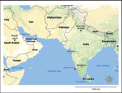 Map Showing Arabian Sea And Malabar Coast The Localities Where