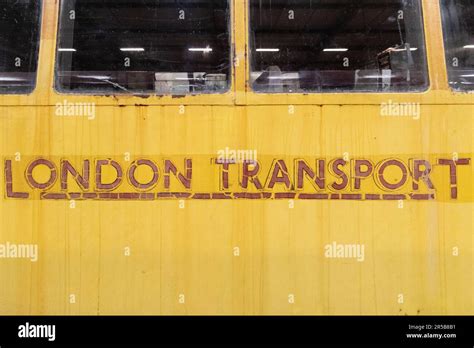 Vintage London Underground Train Carriage Yellow Old Logo Stock Photo