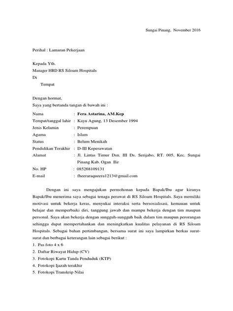 4# contoh format cv pelaut Contoh Surat Lamaran Kerja Perawat Di Rumah Sakit