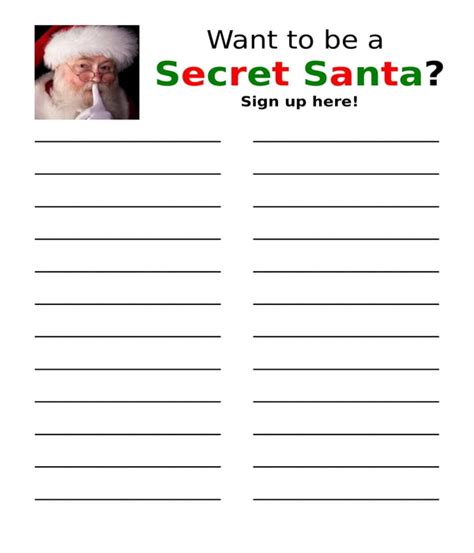 Secret Santa Name List Template