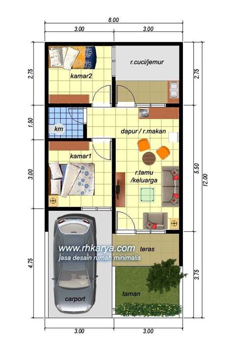 Model desain tampak depan rumah minimalis 2 lantai yang mungil dan. Desain Rumah Minimalis 6x12 | Denah rumah, Desain rumah
