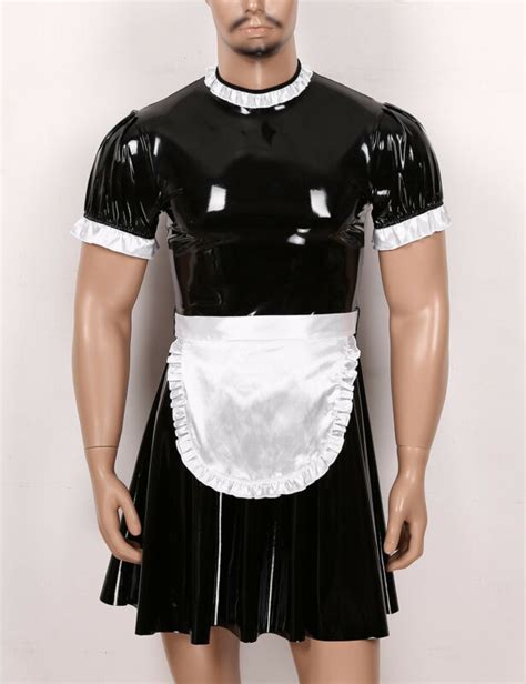 Sissy Maid Dress For Men Cosplay Costume Pu Leather Kinchcorsetshop
