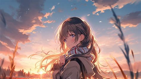 Wallpaper Girl Bag Field Sunset Anime Hd Picture Image