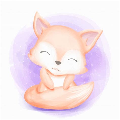 Premium Vector Cute Baby Fox Sit And Smile Baby Animal Drawings