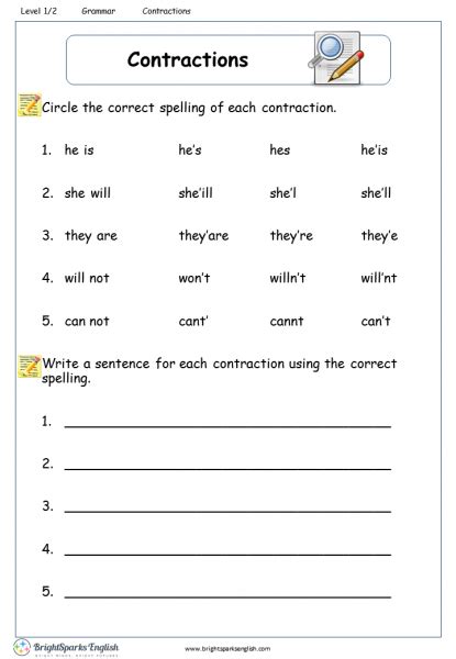 Worksheets For Contractions Worksheets For Kindergarten