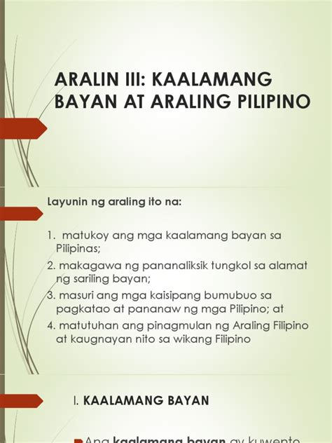 Aralin Iii Filipino 1 Kaalamang Bayan At Araling Filipino