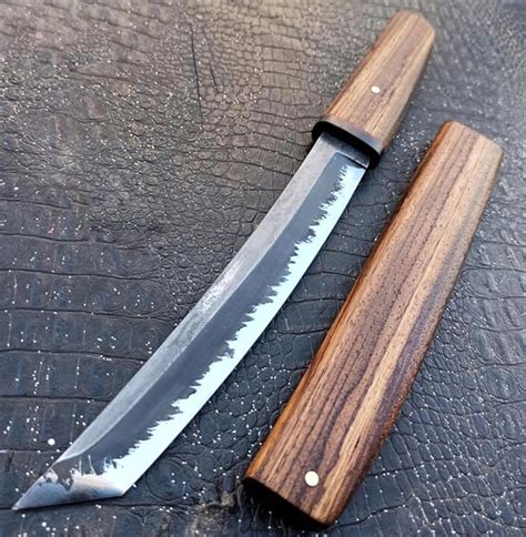Tanto Knife 1075 Carbon Steel And Zebrano Wood Handle And Etsy