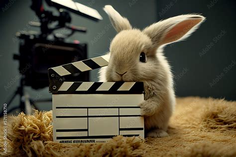 Animal Movie Audition Rabbit Pet Portrait With Clapperboard Funny